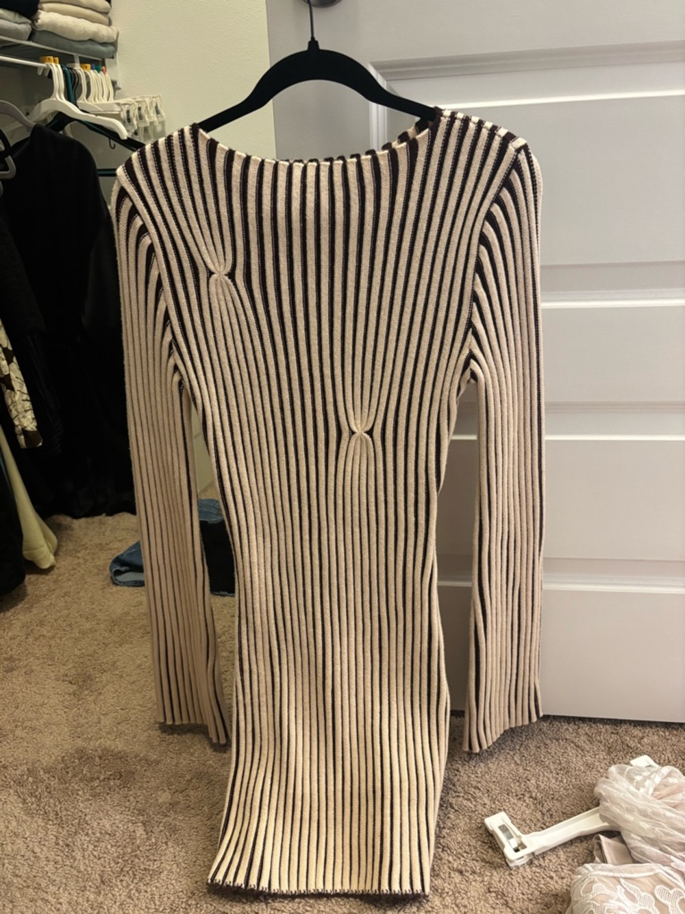 Vici Cream and Black Ribbed Long Sleeve Mini Dress